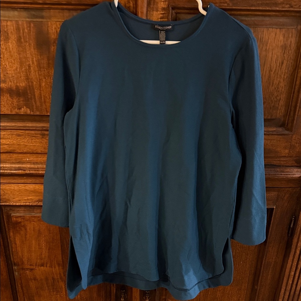 Eileen Fisher Teal 3/4 Sleeve Tunic Top